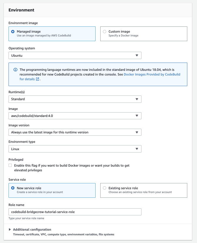 CodeBuild Environment Details