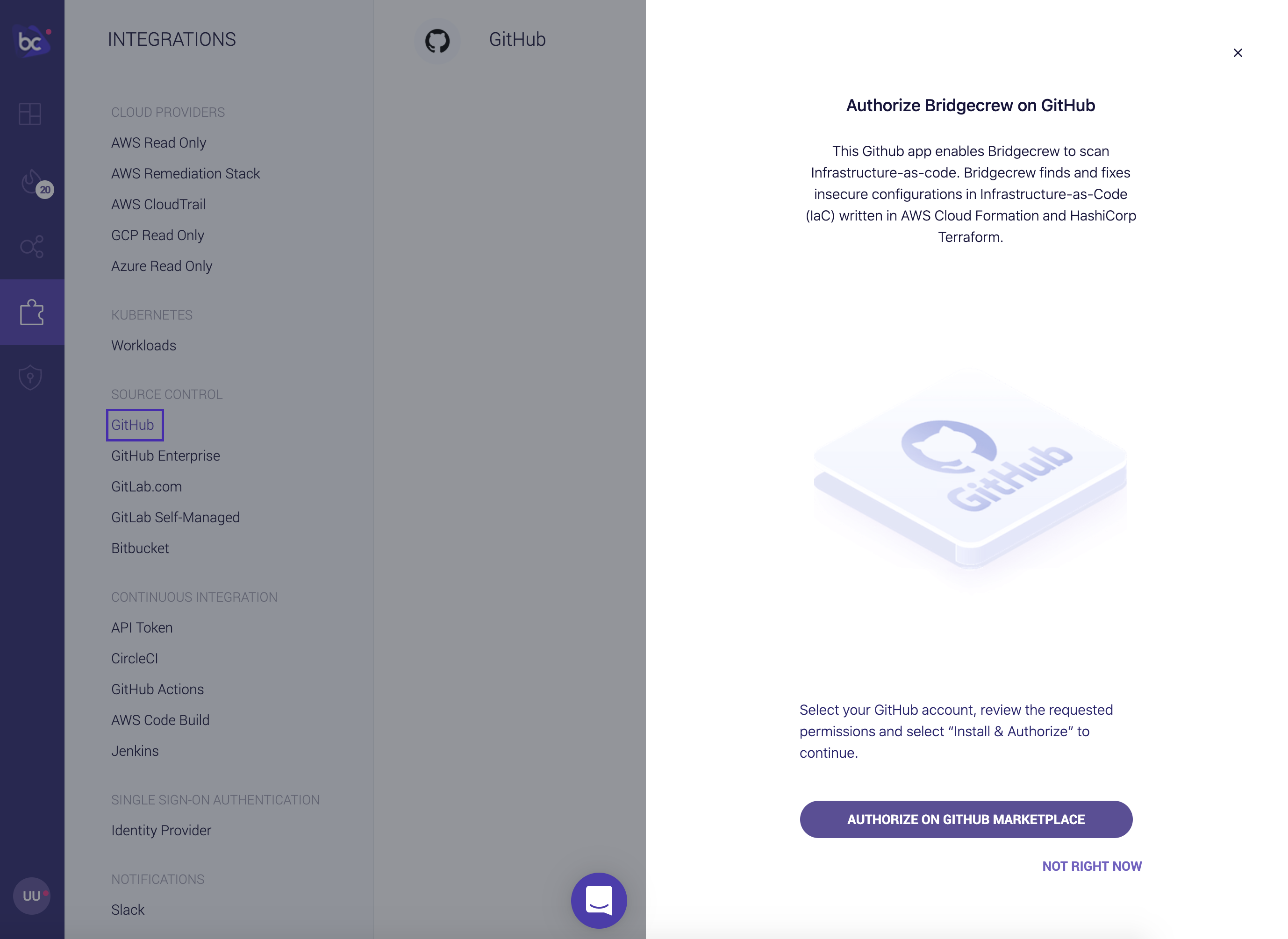 Authorize Github Bridgecrew Integration