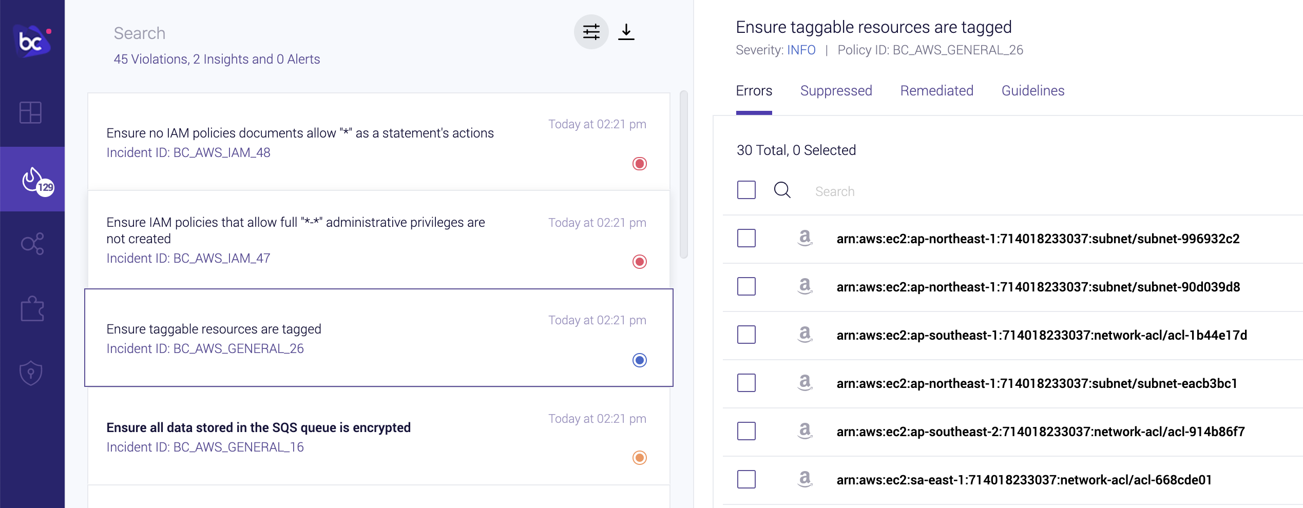 AWS Bridgecrew filter pane