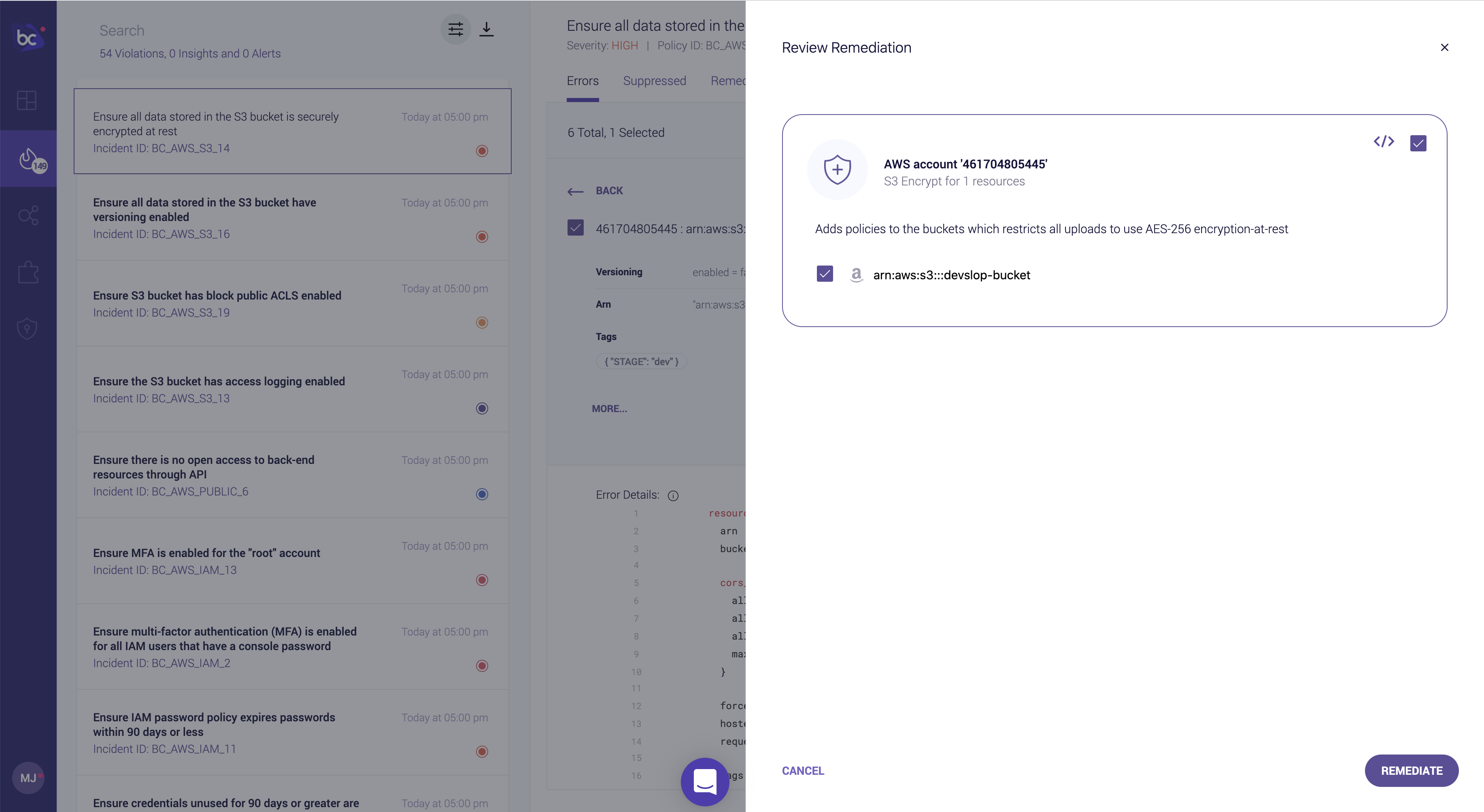 AWS Bridgecrew remediating s3 unencrypted bucket