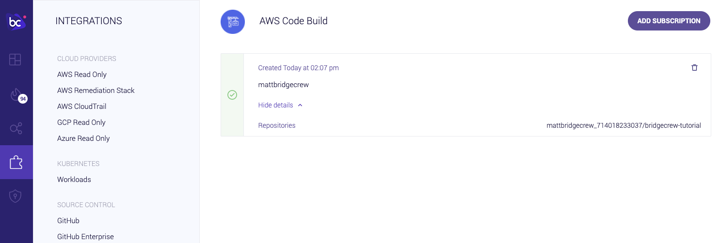 AWS Sucessful Bridgecrew Integration