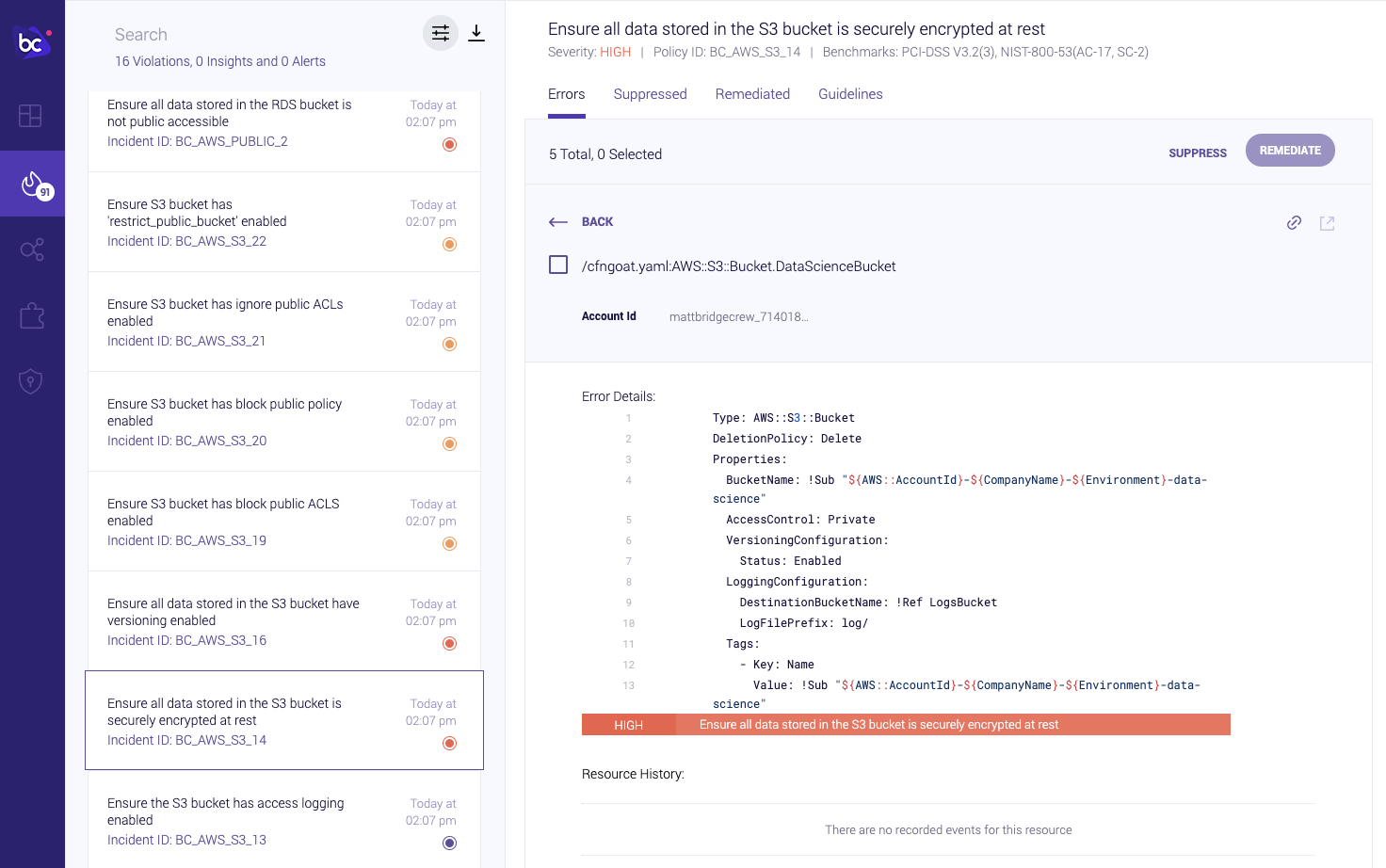 AWS Codebuild errors in Bridgecrew Dashboard