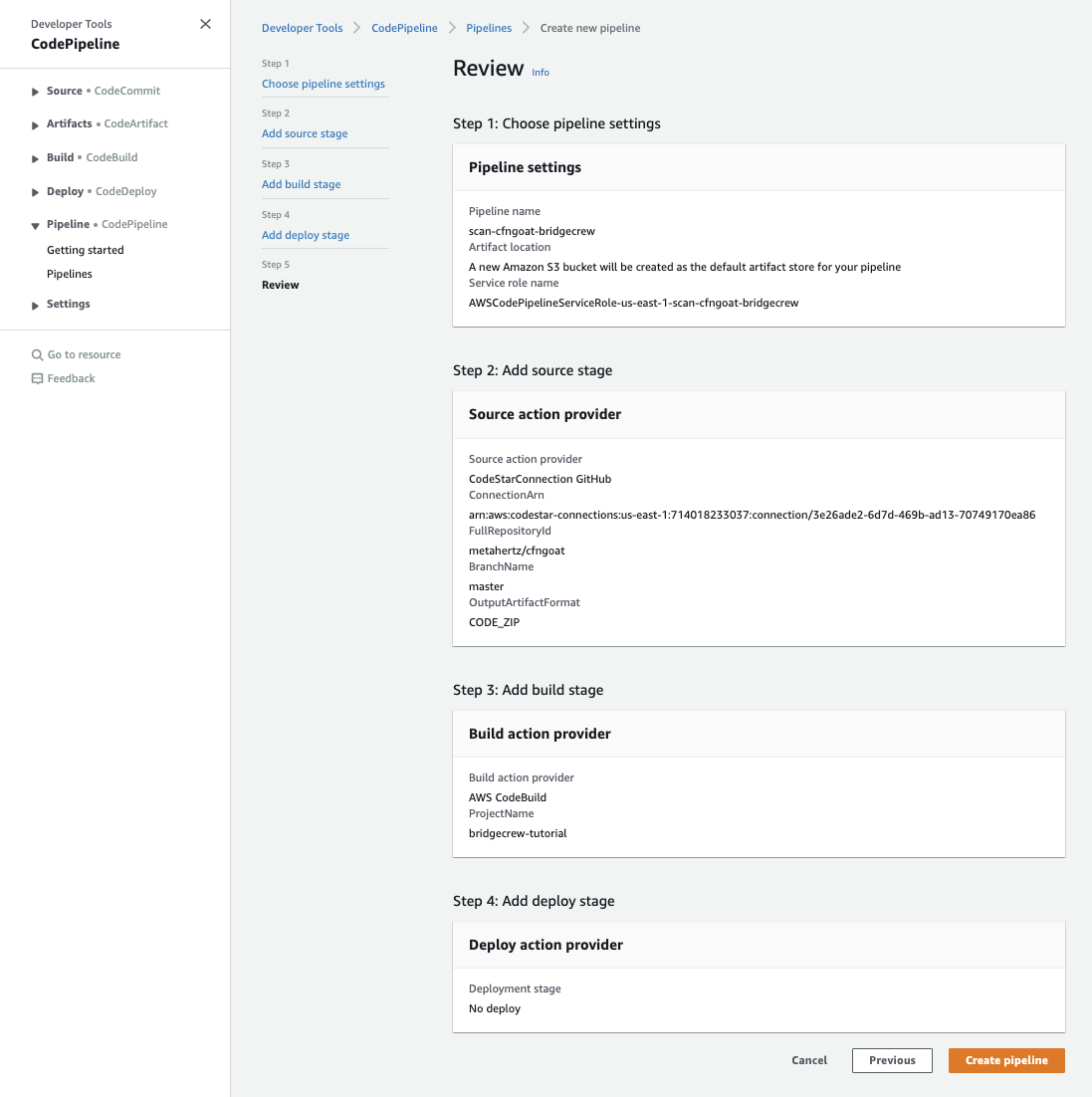 AWS CodePipeline Select Repo