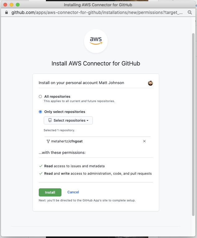 AWS CodePipeline Github Authorize