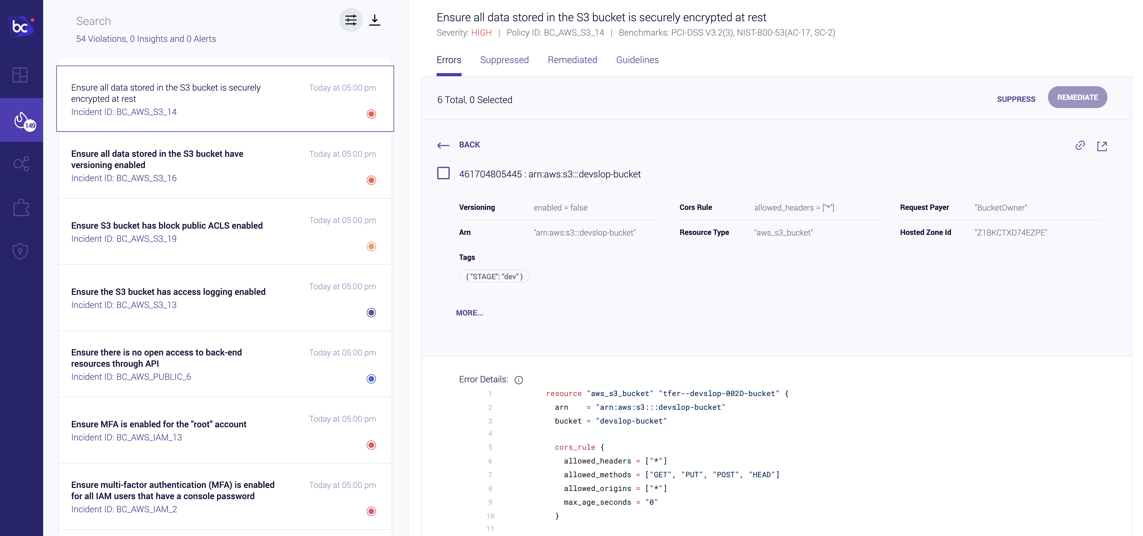AWS Bridgecrew remediating s3 unencrypted bucket
