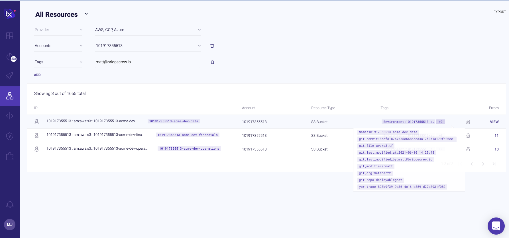 Yor traceing with Bridgecrew dashboard