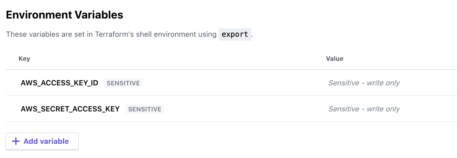 Add environment variables