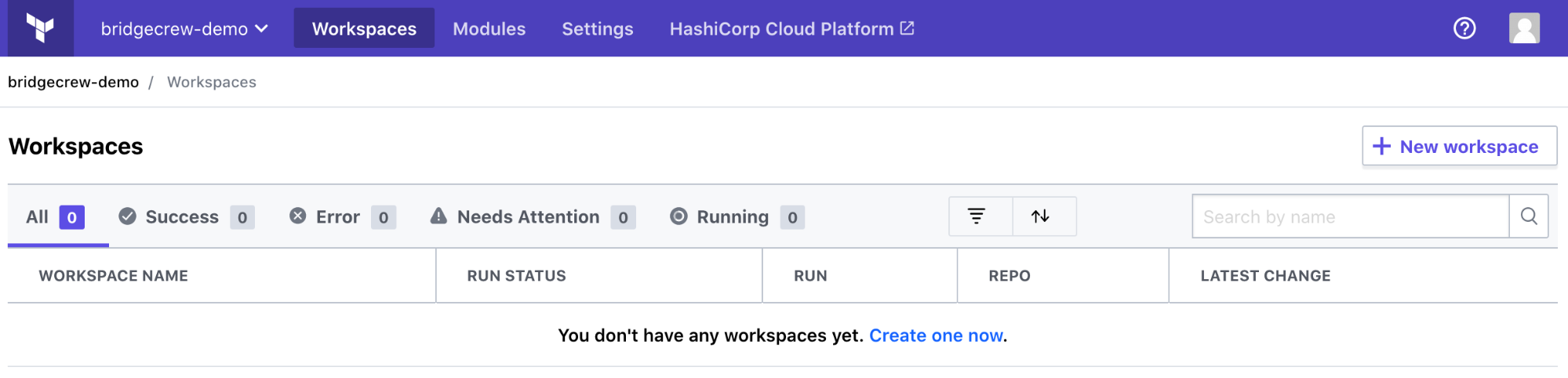 Terraform Cloud new workspace