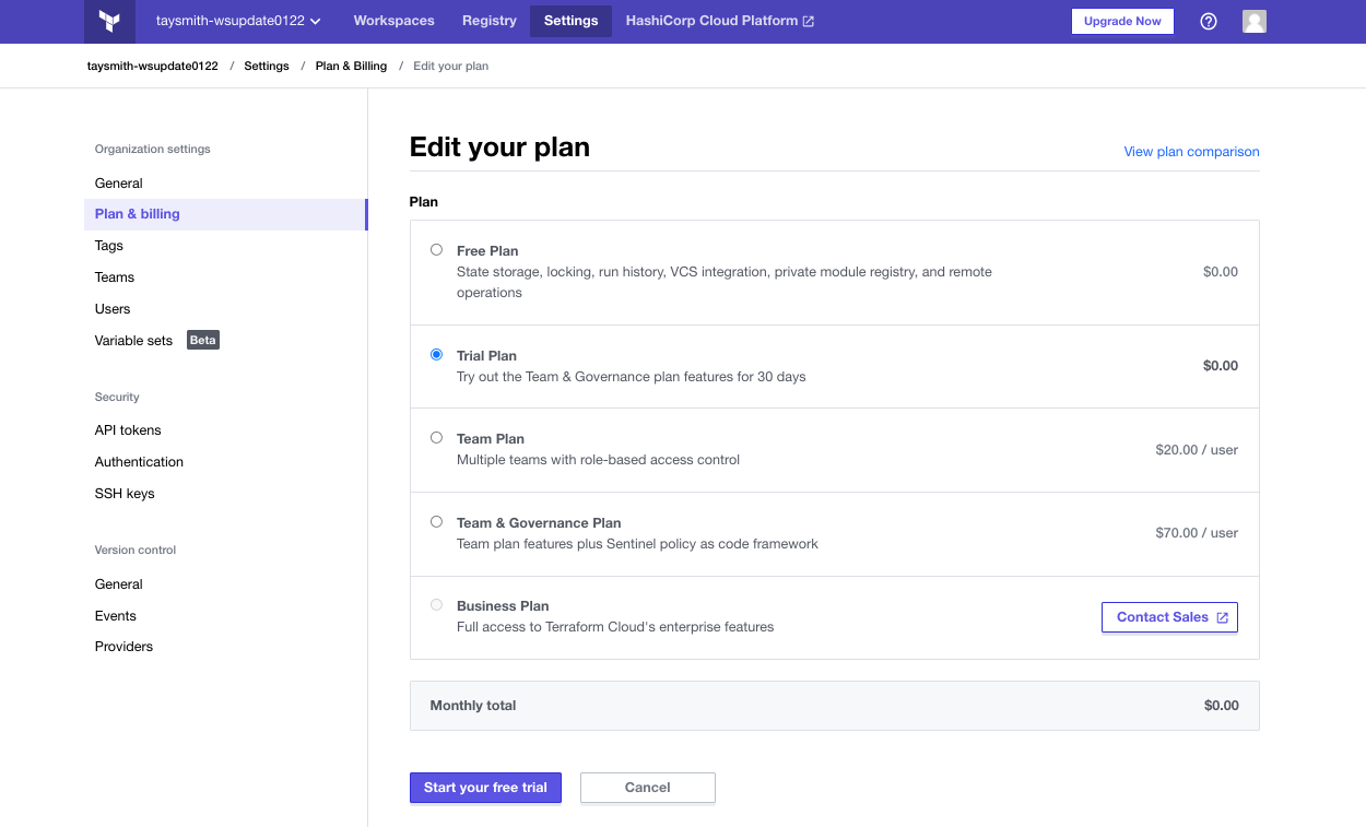 Terraform Cloud plans