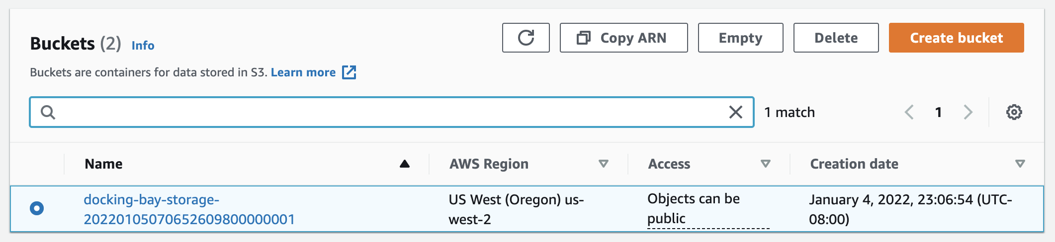 AWS S3 console